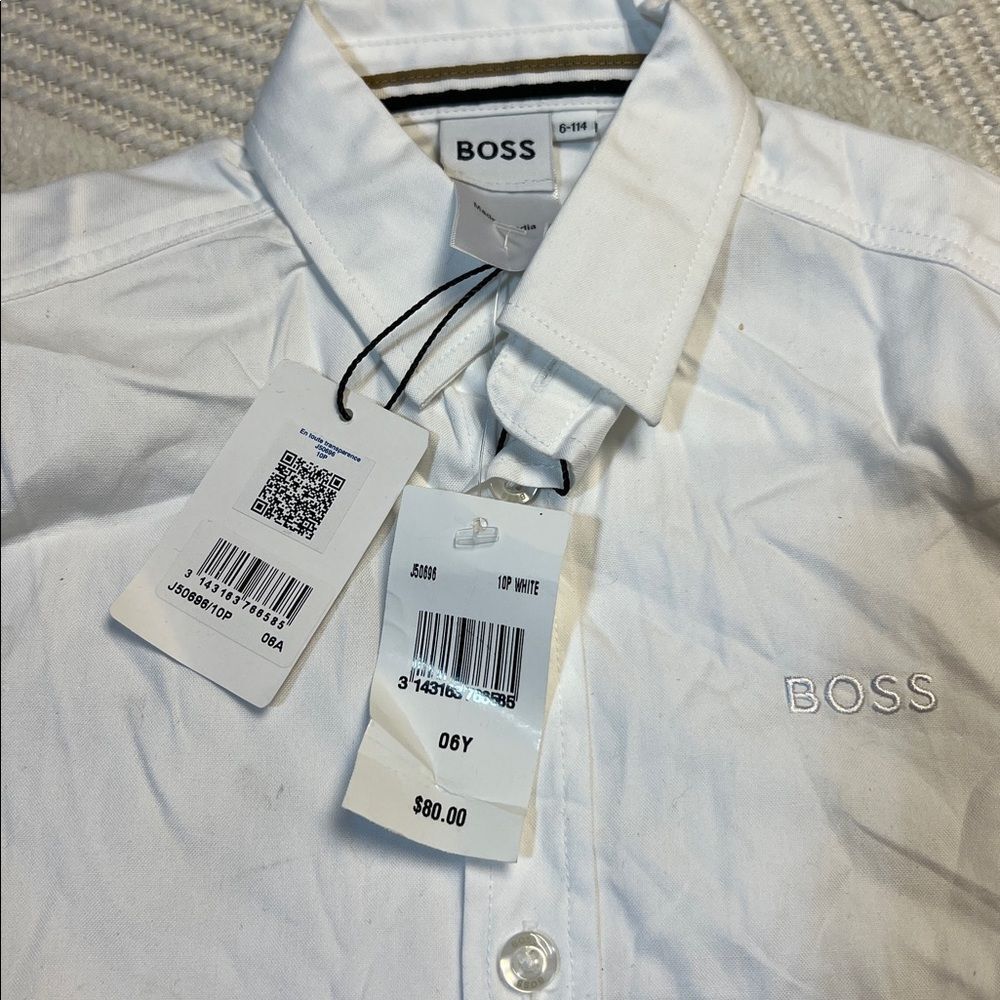 BOSS - Cotton Oxford Embroidered Logo Regular Fit Dress Shirt - Picture 6 of 7